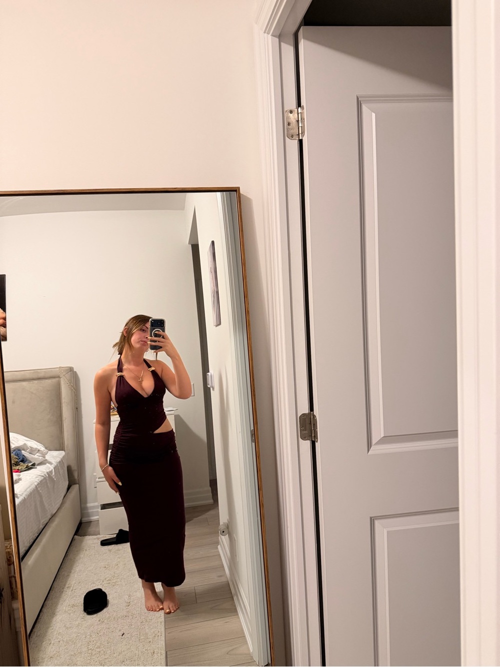 SHEIN Plum Halter Cutout Maxi Dress